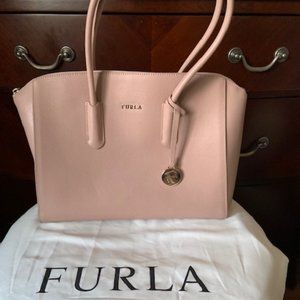 Furla Pink Pebble Leather Shoulder Bag